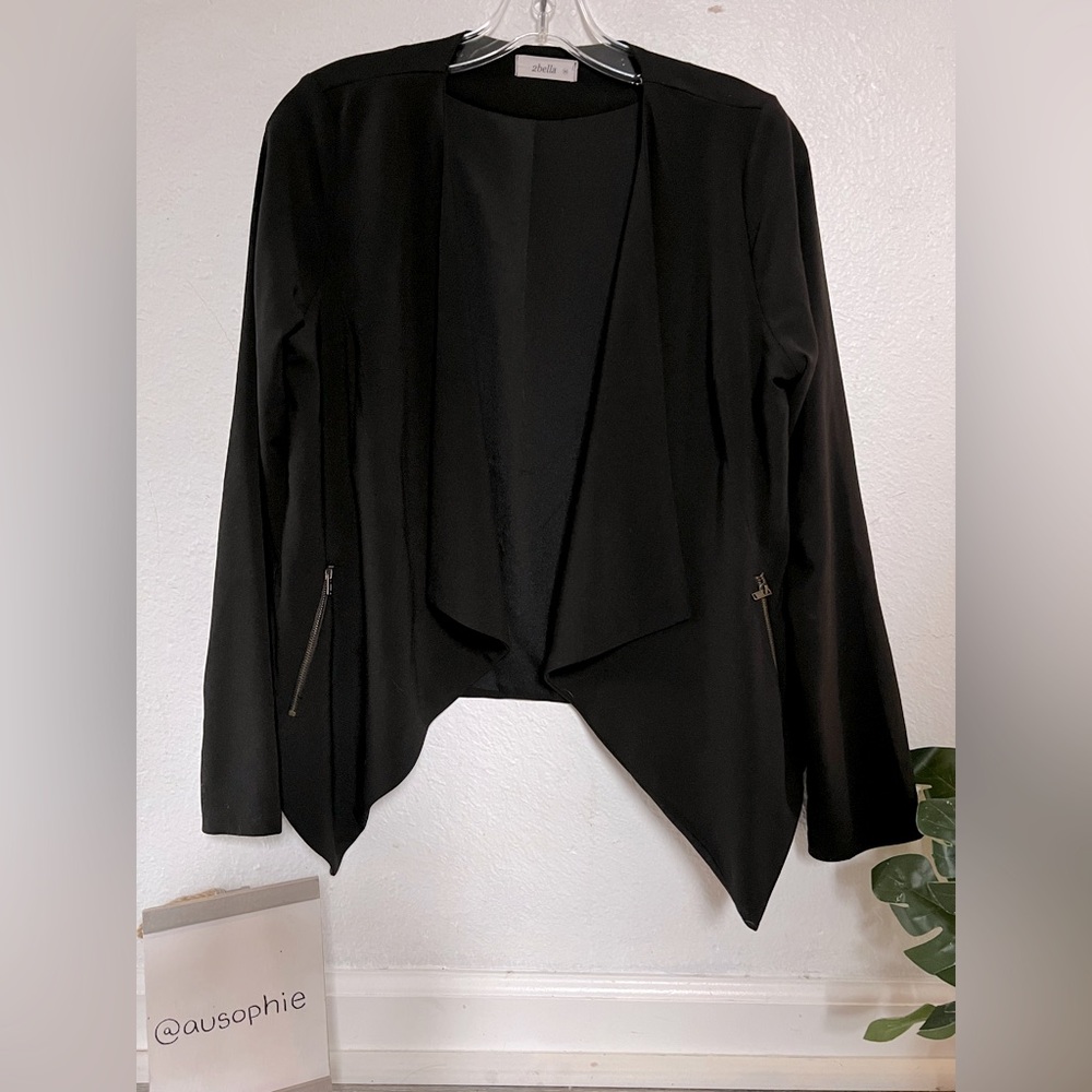 Black Open-Front Draped Blazer Jacket - Unbranded